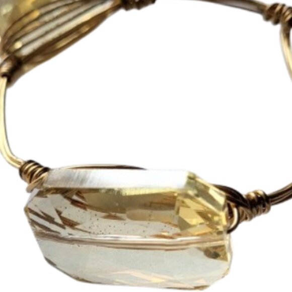 HAND CRAFTED Light Yellow Gold Glass Stone Wire Wrapped Cuff Bangle Bracelet - Picture 5 of 5